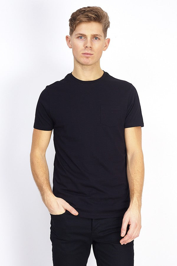 Chest Pocket Ribbed Crew Neck T-Shirt