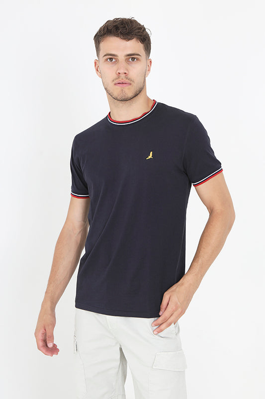 Contrast Ribbed Neck And Cuff Short Sleeve T-Shirt