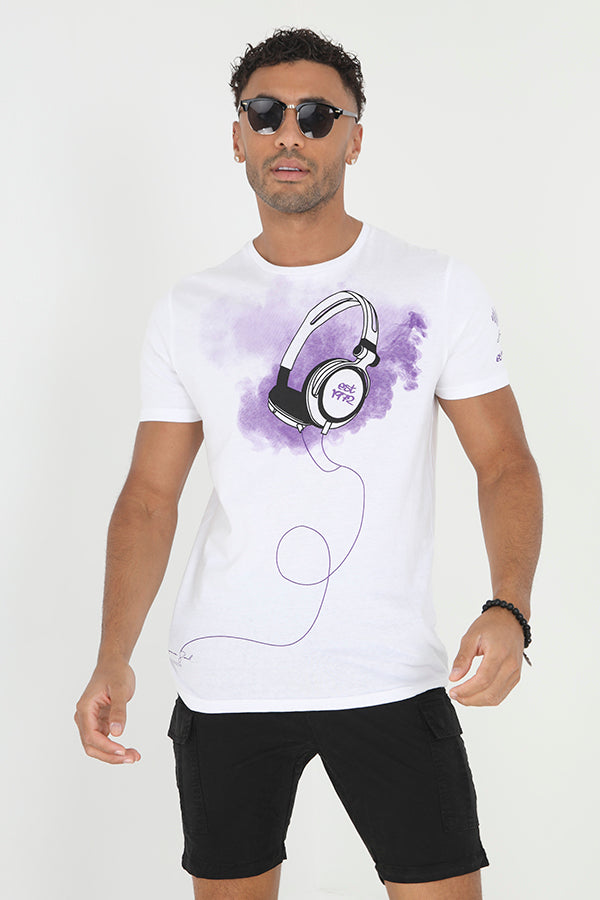 Headphone Chest Print Short Sleeve T-Shirt