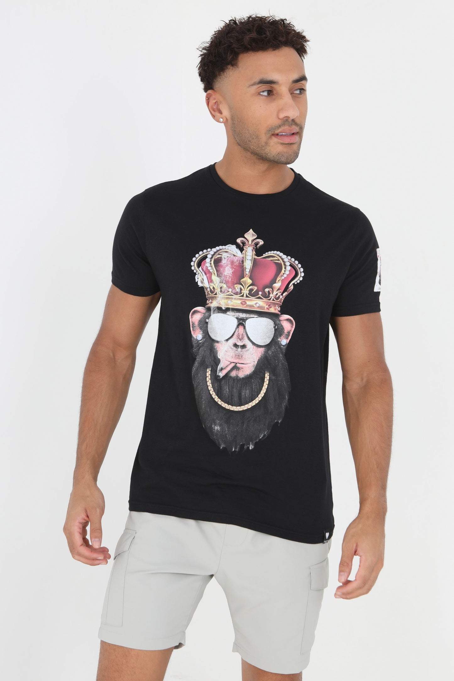 Chimpanzee Crown Chest Print T-Shirt