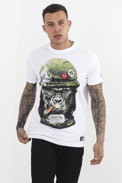 Photo Discharge Gorilla Print Crew Neck Tee Shirt