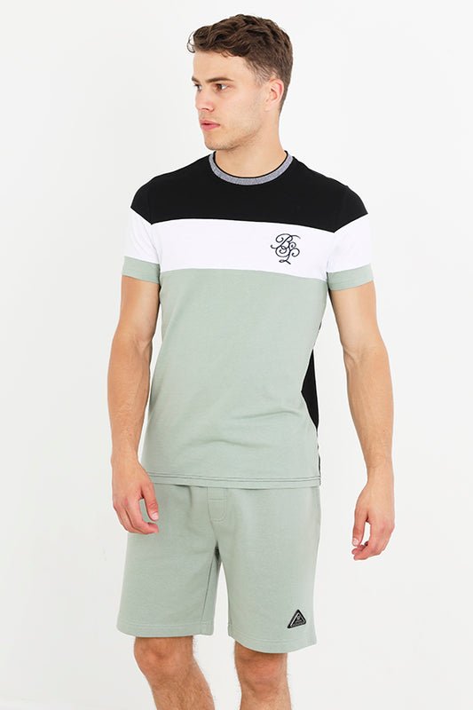 Contrast Colour Panel Detail Crew Neck T-Shirt