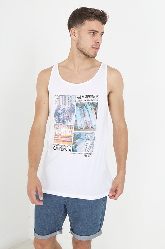 Surf Print Scoop Neck Relaxed Summer Tank Top