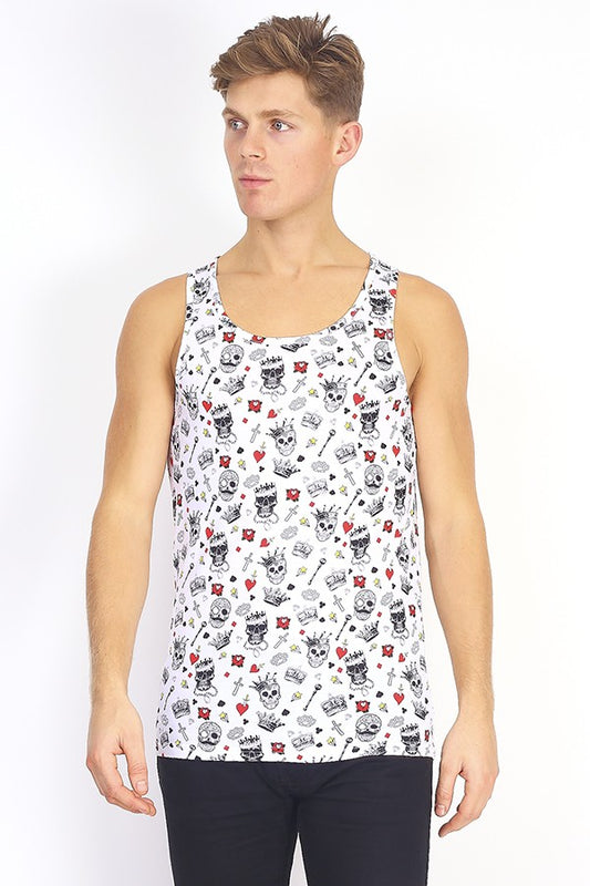 Royal Skull Print Scoop Neck Vest Top