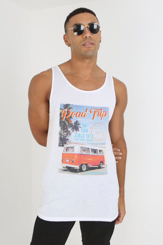 Summer Road Trip Print Scoop Neck Vest Top